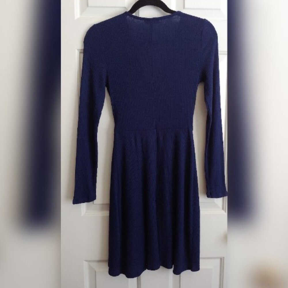 EXPRESS Faux Wrap Knit Dress Navy Blue Long Sleeve Size S - Picture 2 of 5